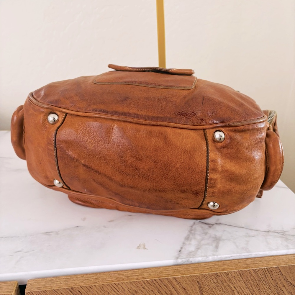 Prada Vintage Authentic Washed Buffalo Bauletto Hobo Bag Purse Naturale Tan COA - Picture 8 of 14